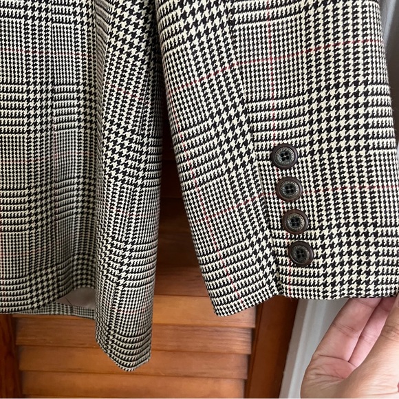Amanda Smith Petites Preppy Houndstooth Plaid Boxy Blazer Velvet Trim Wool Blend - Picture 11 of 16